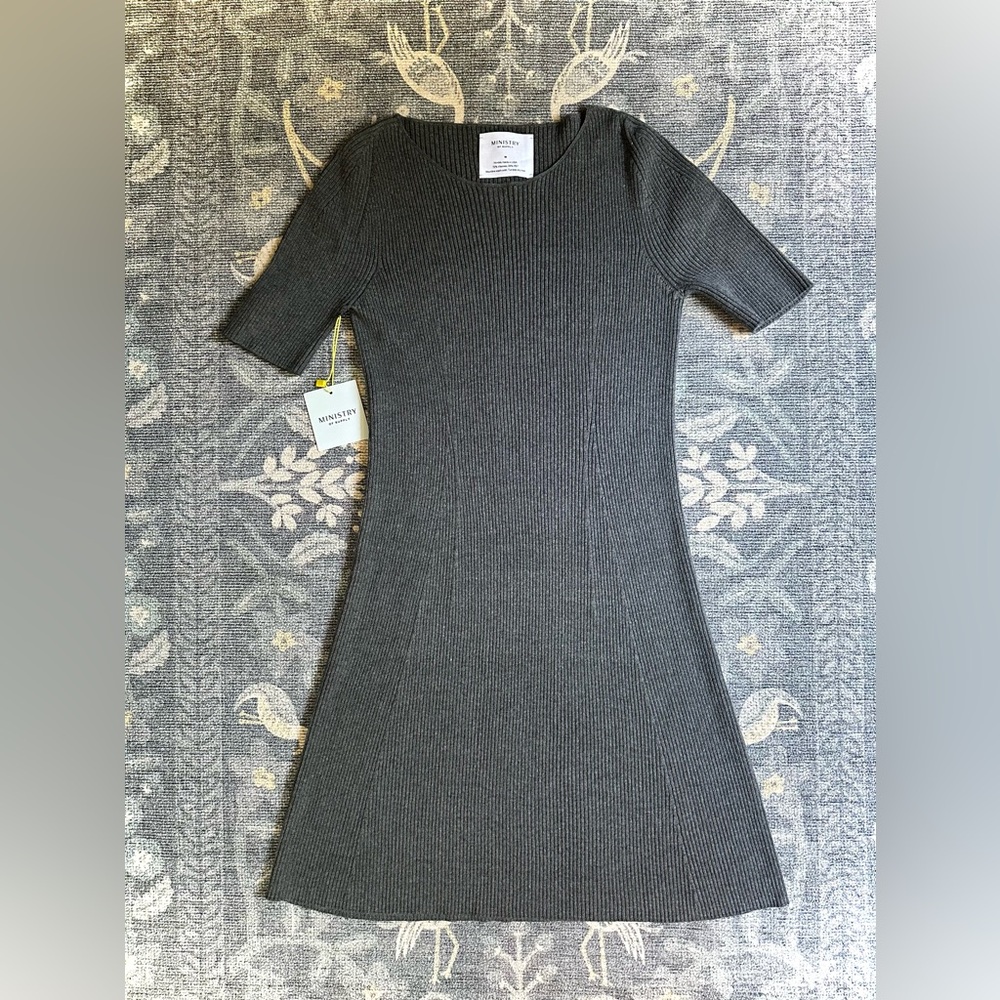 Ministry of Supply Gray Ribbed Sweater Dress